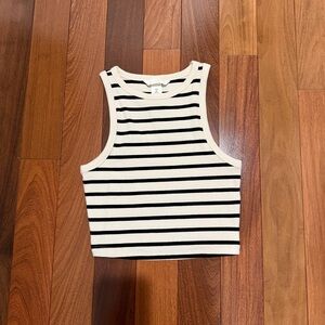 H&M Black and Cream Striped Ribbed Cropped Tank